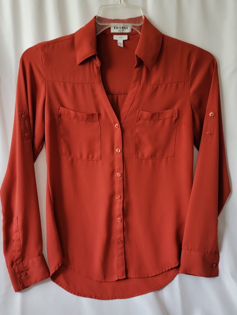 Express Women's Portofino Button-Down Long-Sleeve Blouse - Deep Orange Rust
